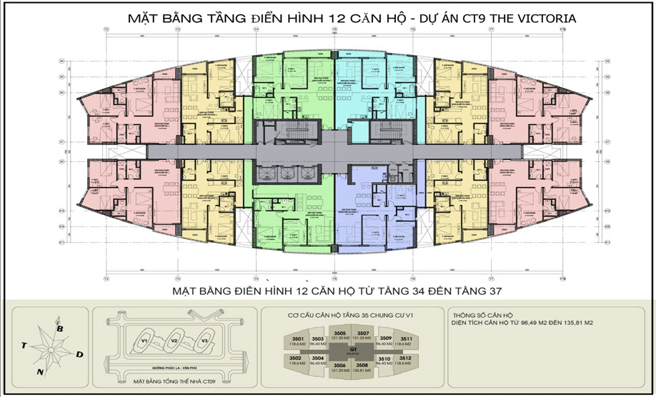 Mặt bằng thiết kế Chung cư Văn Phú Victoria tầng 34-37