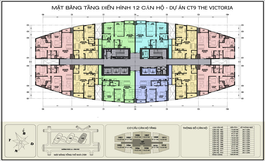 Mặt bằng Thiết kế căn hộ chung cư Văn Phú Victoria tầng 12 căn