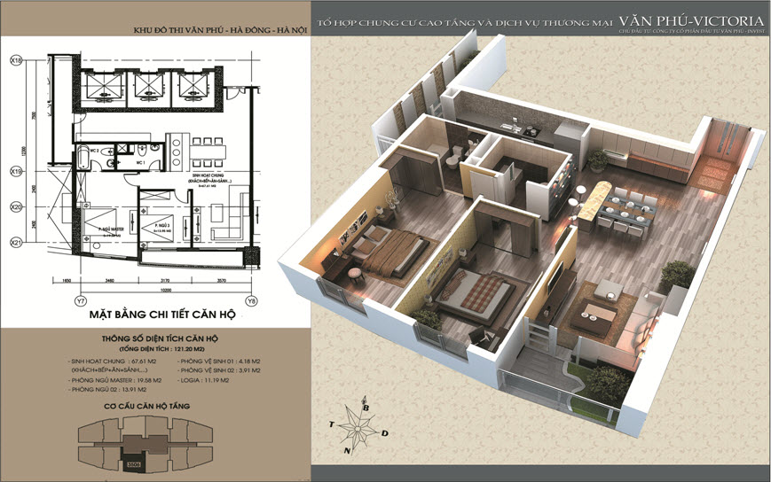 Thiết kế căn hộ chung cư Văn Phú Victoria căn số 06 2 phòng ngủ