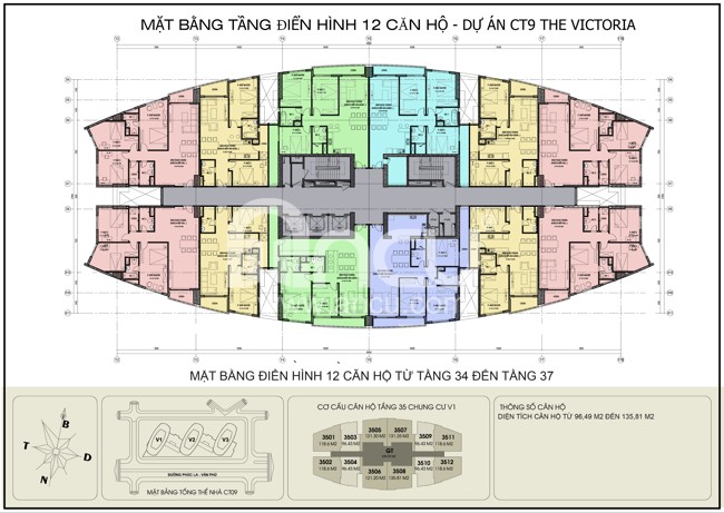 Mặt bằng chung cư Văn Phú Victoria 12 căn hộ