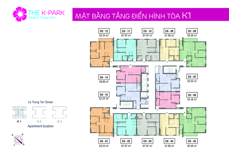 Mặt bằng tòa K1 chung cư The K Park Văn Phú