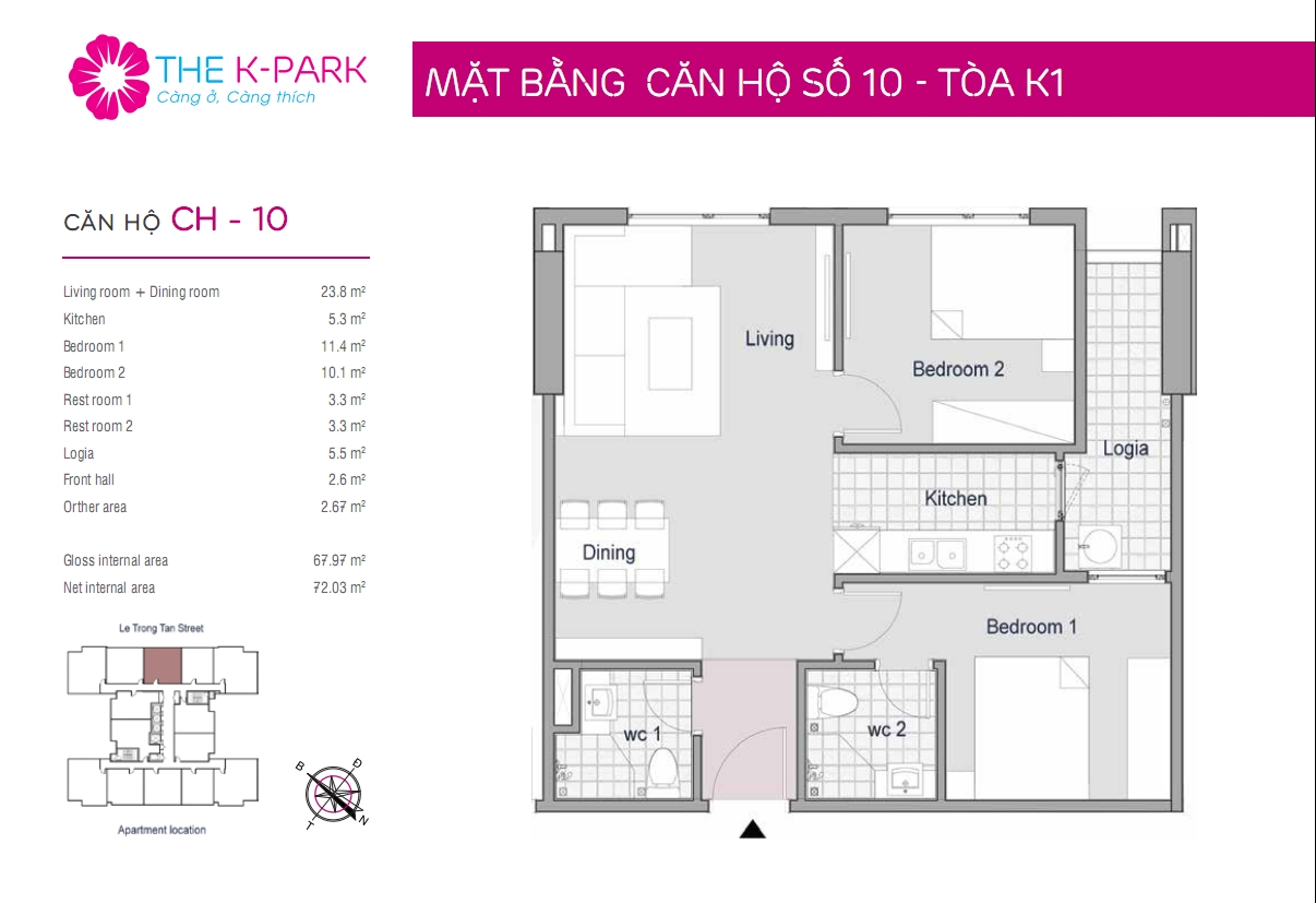 thiết kế căn hộ CH-10 chung cư The K Park Văn Phú