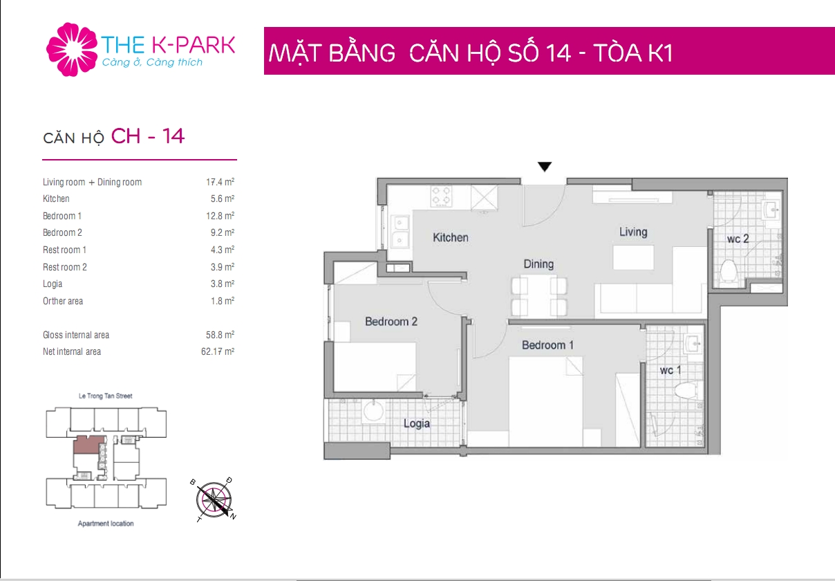 mặt bằng căn hộ 12 chung cư Kpark Văn Phú