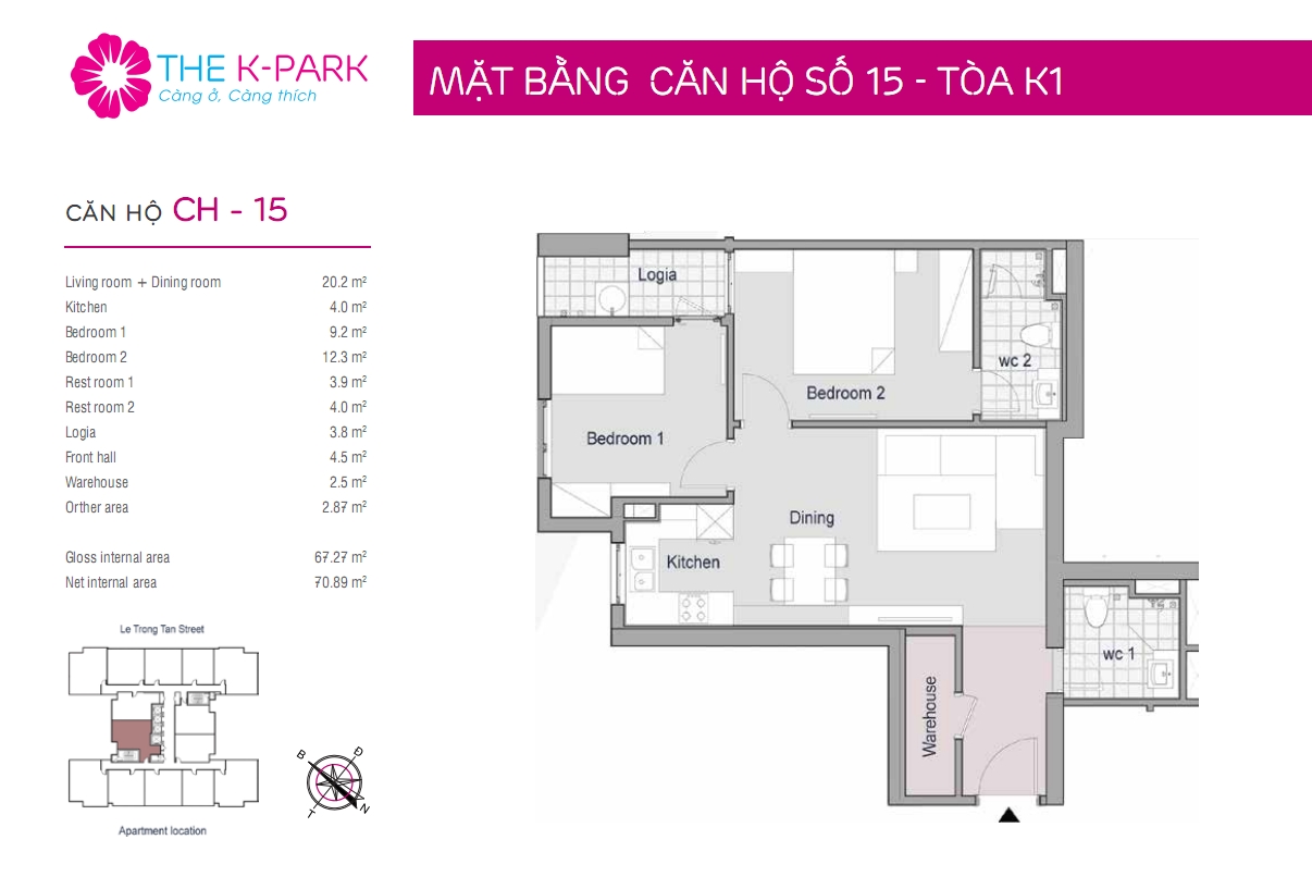 mặt bằng căn hộ 15 chung cư The K Park Văn Phú