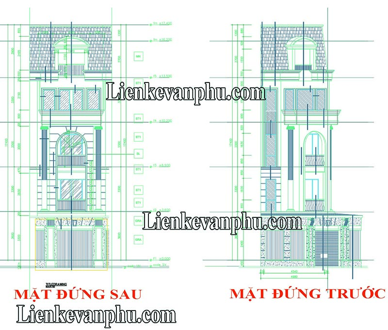 Thiết kế căn góc 4 tầng liền kề V5 V6 Văn Phú 