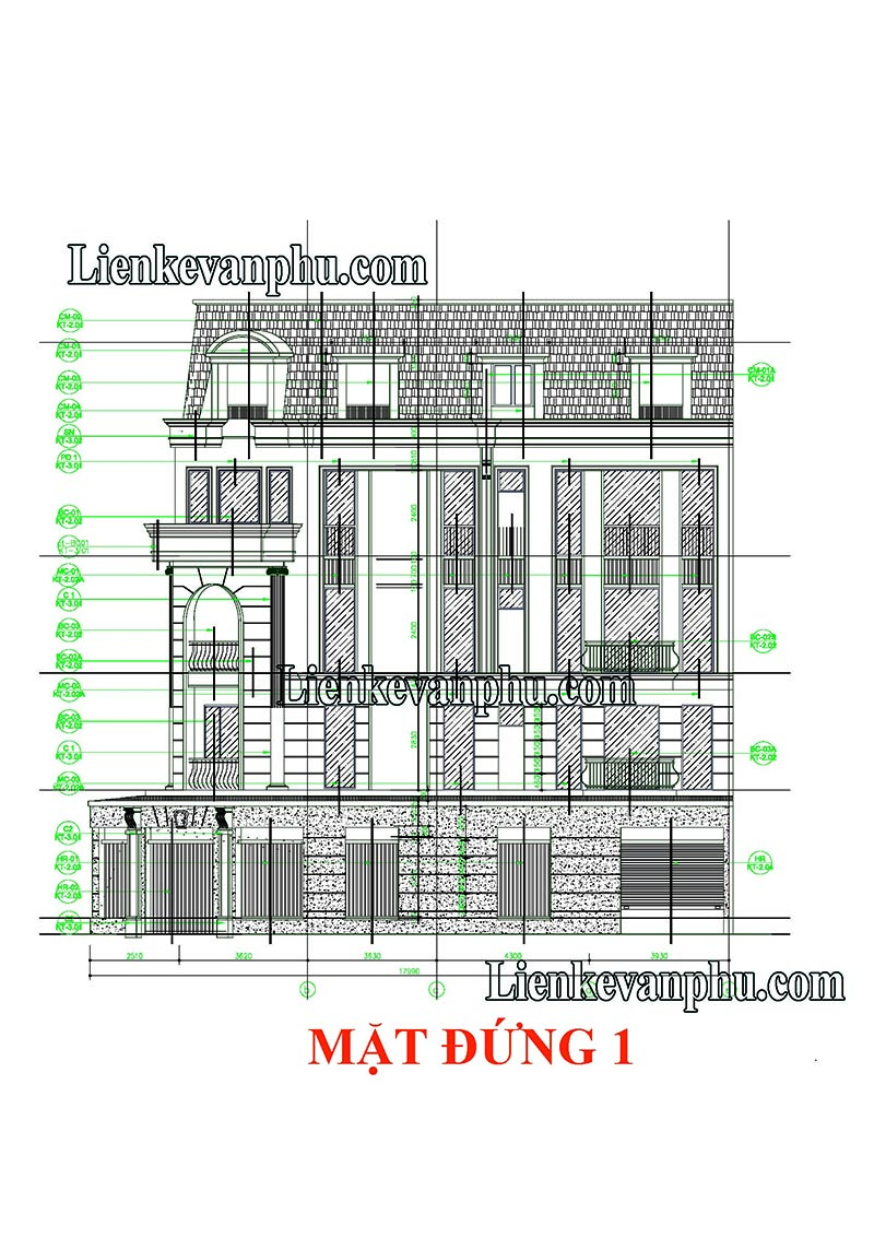 Thiết kế căn góc 4 tầng liền kề V5 V6 Văn Phú 