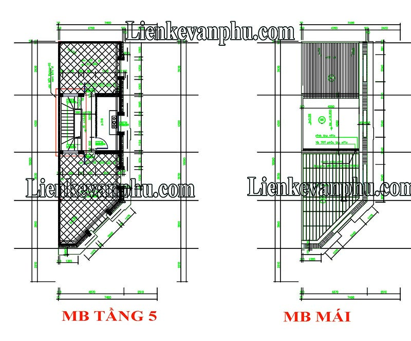 Thiết kế căn góc 4 tầng liền kề V5 V6 Văn Phú 