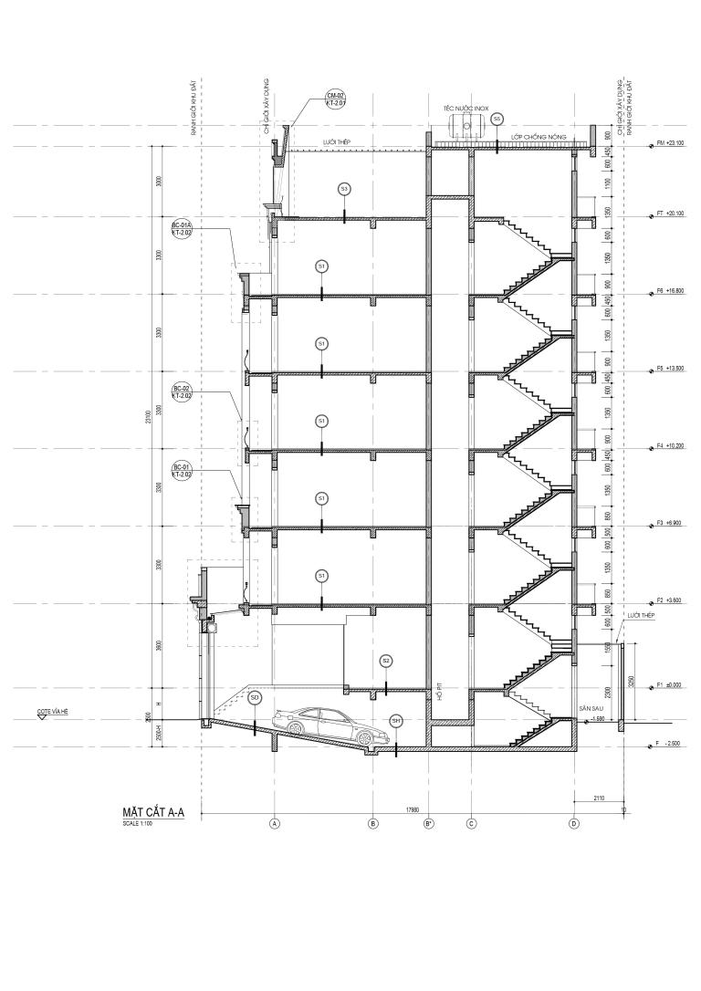 thiết kế nhà 6 tầng liền kề V5 V6 Văn Phú - Nhà phố thương mại The Victoria