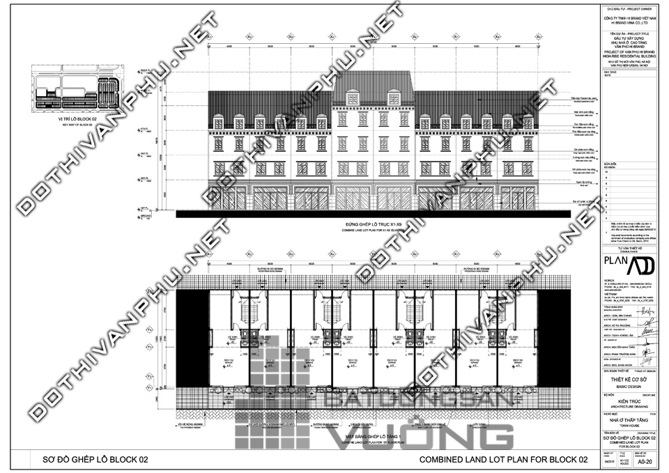 Sơ đồ ghép khối liền kề văn phú Hibrand - khu đô thị Văn Phú