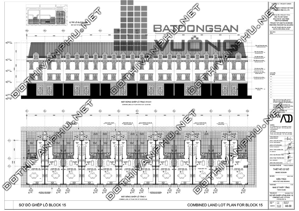 Sơ đồ ghép khối liền kề văn phú Hibrand - khu đô thị Văn Phú