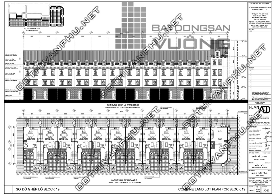 Sơ đồ ghép khối liền kề văn phú Hibrand - khu đô thị Văn Phú